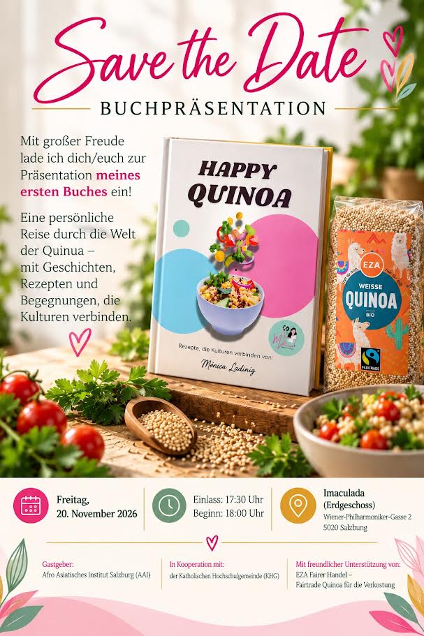 Happy Quinoa, Buchpräsentation, Mónica Ladinig, Save the date